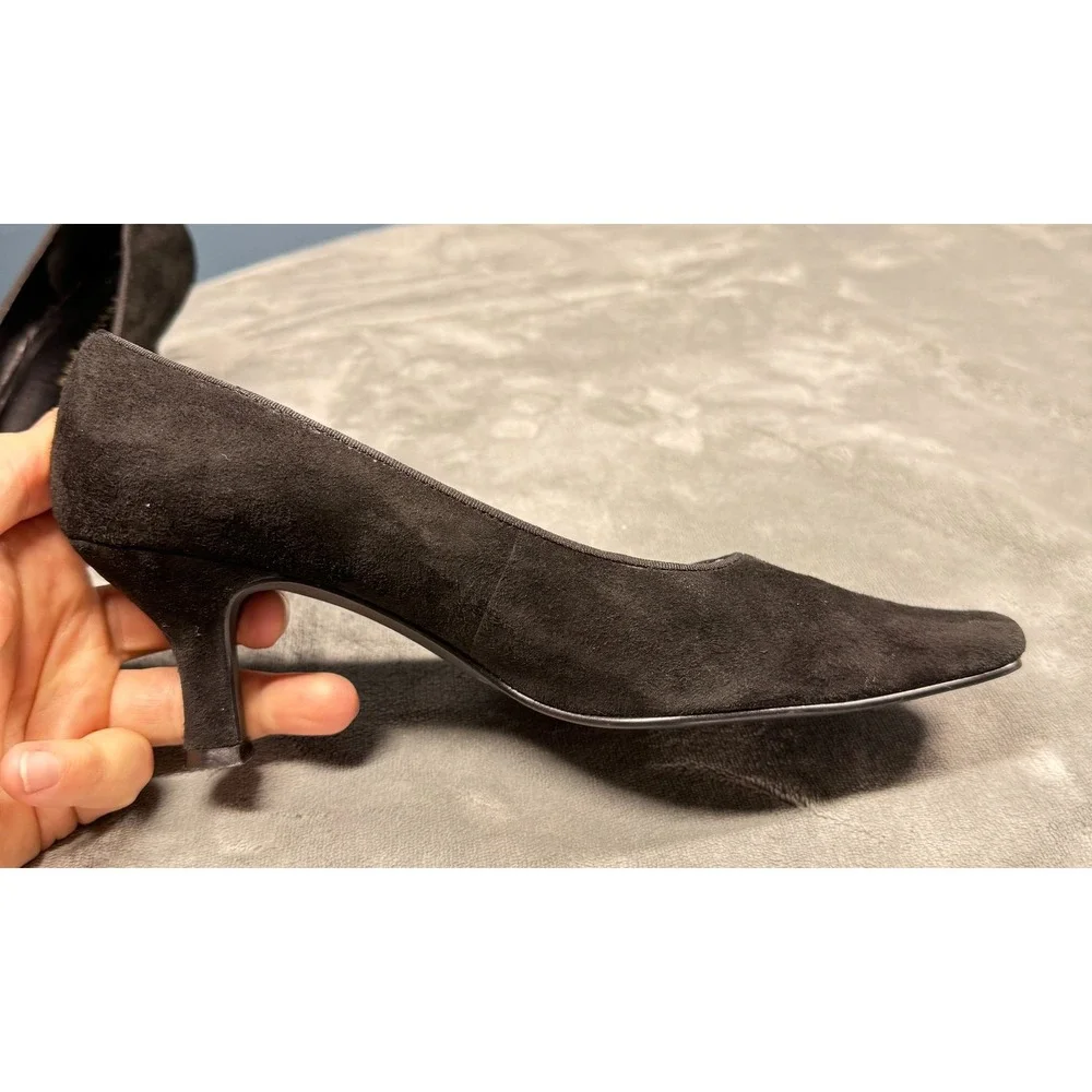 Apostrophe Womens Pumps 7.5 M Black Suede Square Toe Kitten Heel